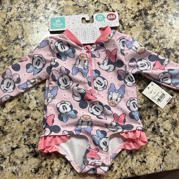 Disney Other - Disney Pink and Gray Minnie Mouse Baby Swimsuit
